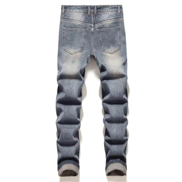 NWT Men's Distressed Jeans with Bear & Patchwork Details - Picture 2 of 7